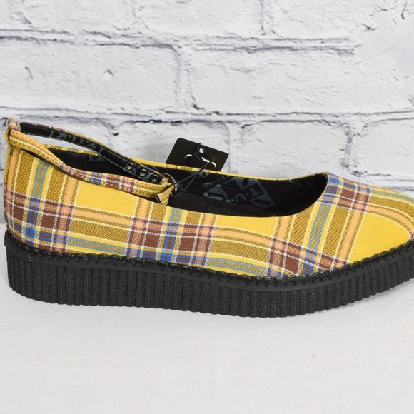 NEW IN BOX T.U.K. Footwear Yellow Plaid Pointed Ballet Creeper - Picture 7 of 8